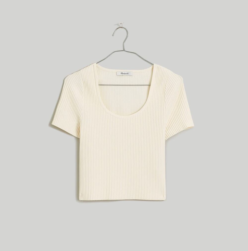 Madewell Ottoman Crop Sweater Tee in Bright Ivory Size XXS NL209
